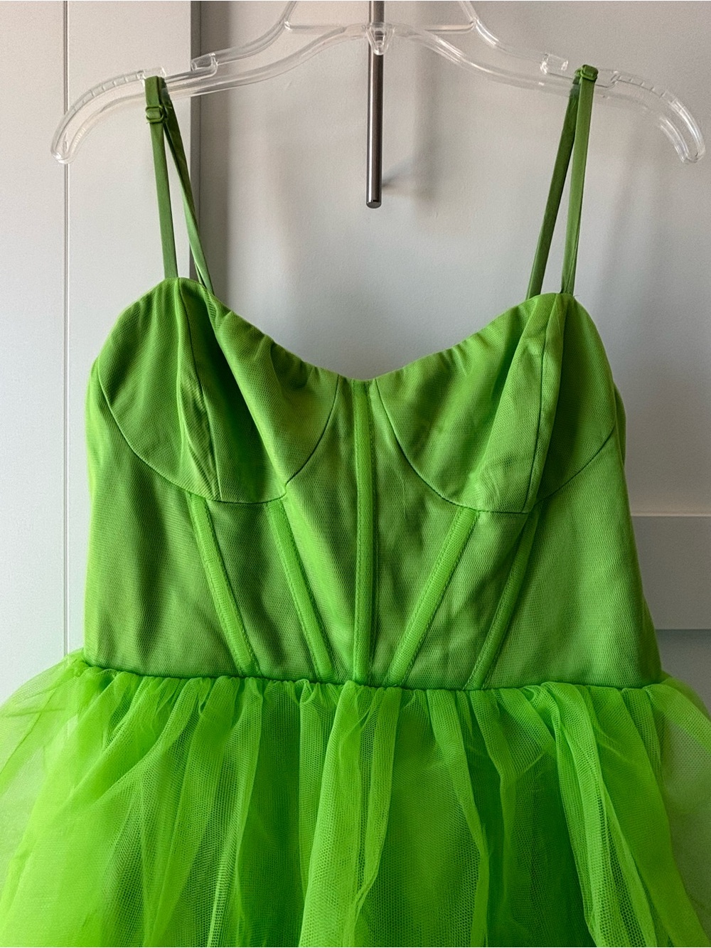 Neon Green Tiered Tulle Maxi Dress - Picture 3 of 5